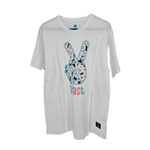 Vast Life Size XL Womens T-Shirt White Peace Sign Floral Hippie Top NWT